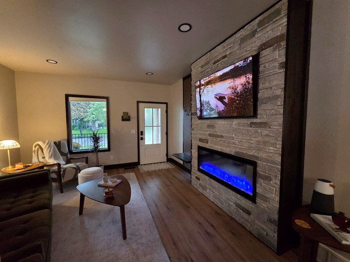 Living room fireplace and TV wall